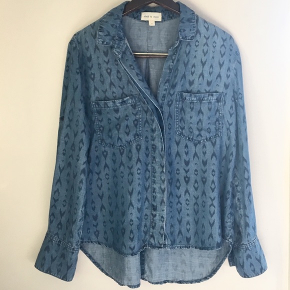 Anthro Cloth & Stone Chambray Ikat Print Shirt - Picture 2 of 6